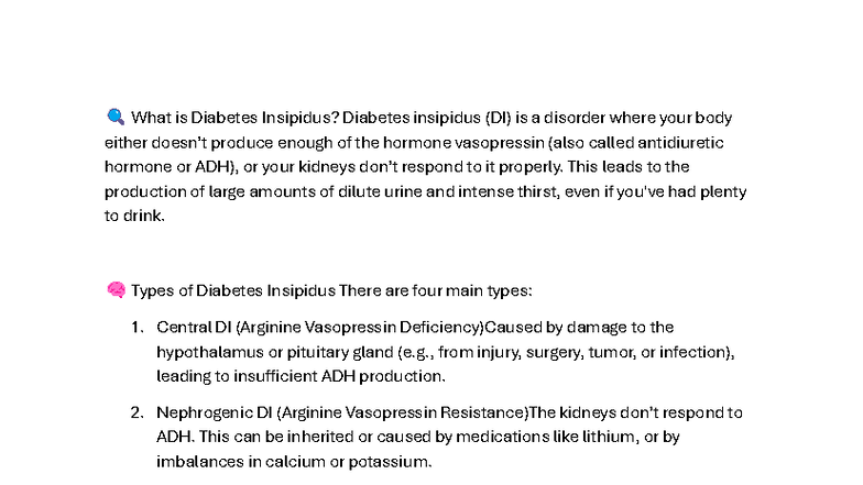 Diabetes Insipidus Overview and Types: A Comprehensive Guide - Studocu