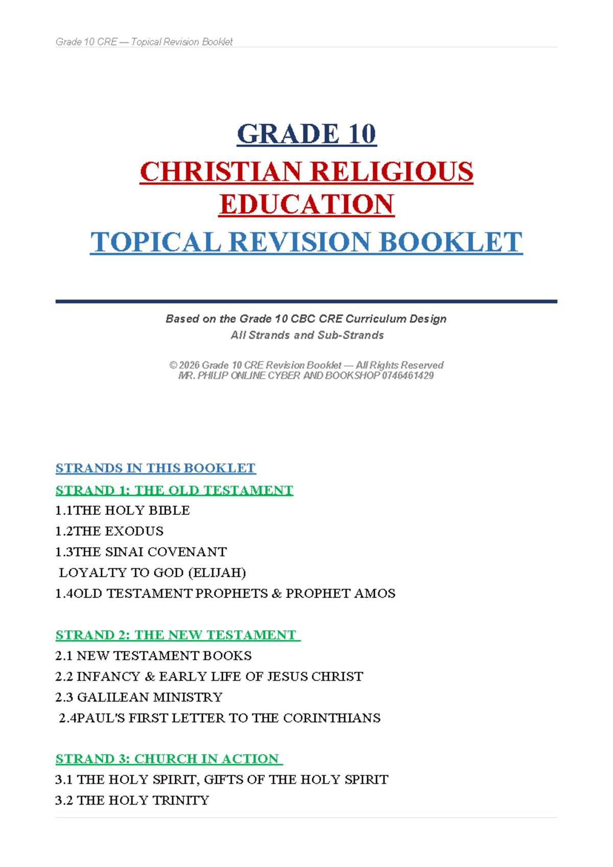 Grade 10 CRE Topical Revision Guide: Comprehensive Study Resource - Studocu