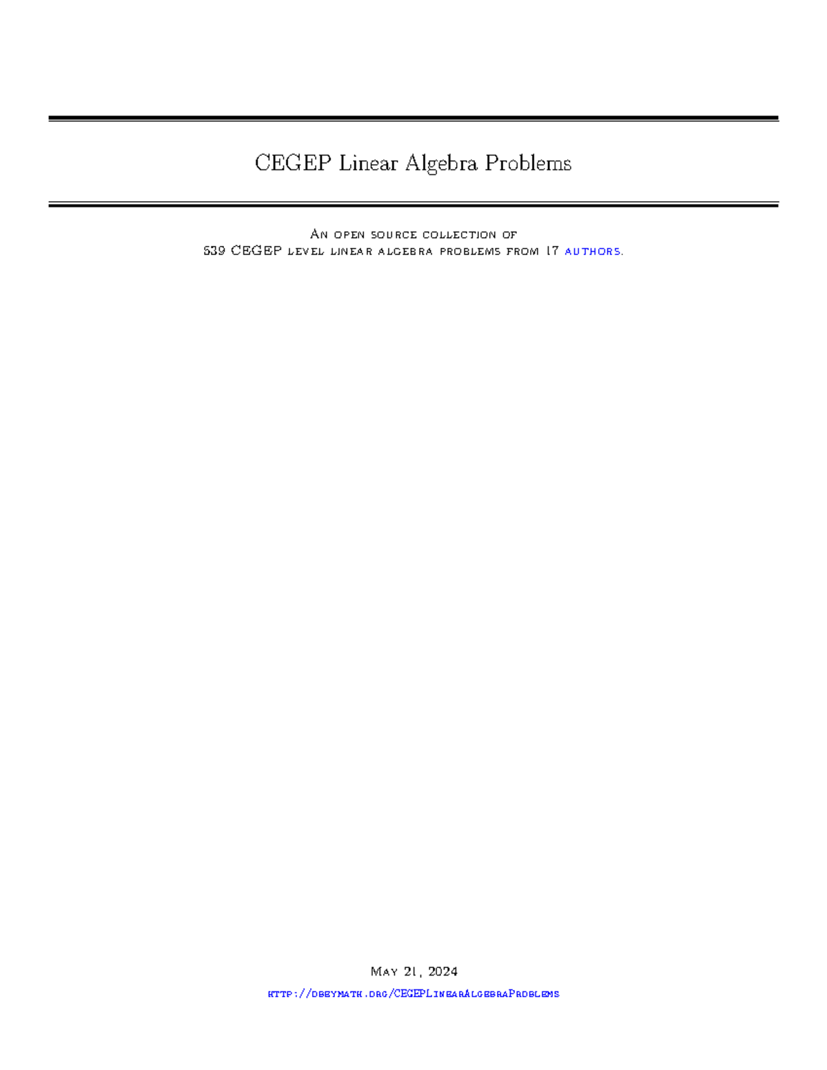 CEGEP Linear Algebra Problems: Systems of Linear Equations - Studocu