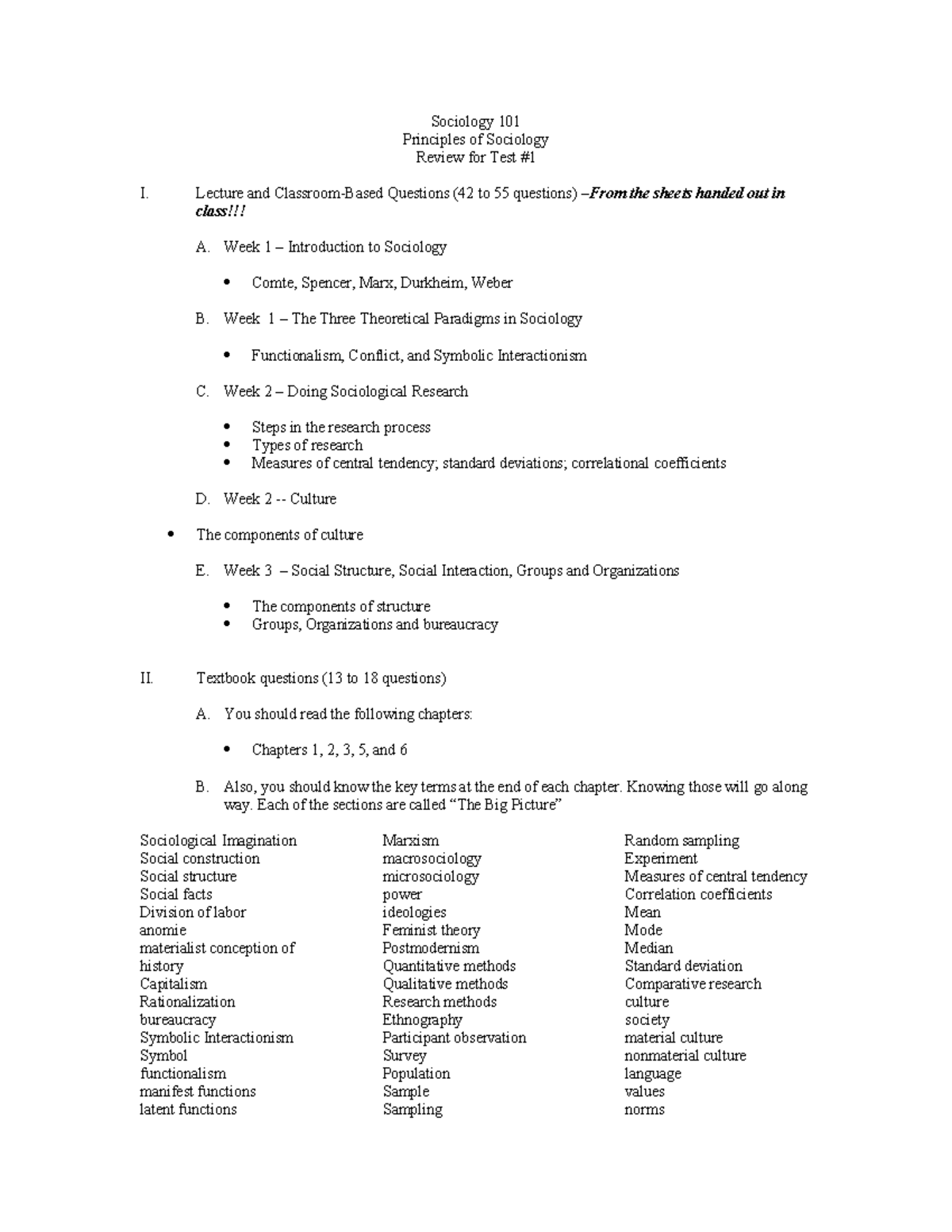 Sociology 101: Principles of Sociology Test #1 Review & Key Concepts ...