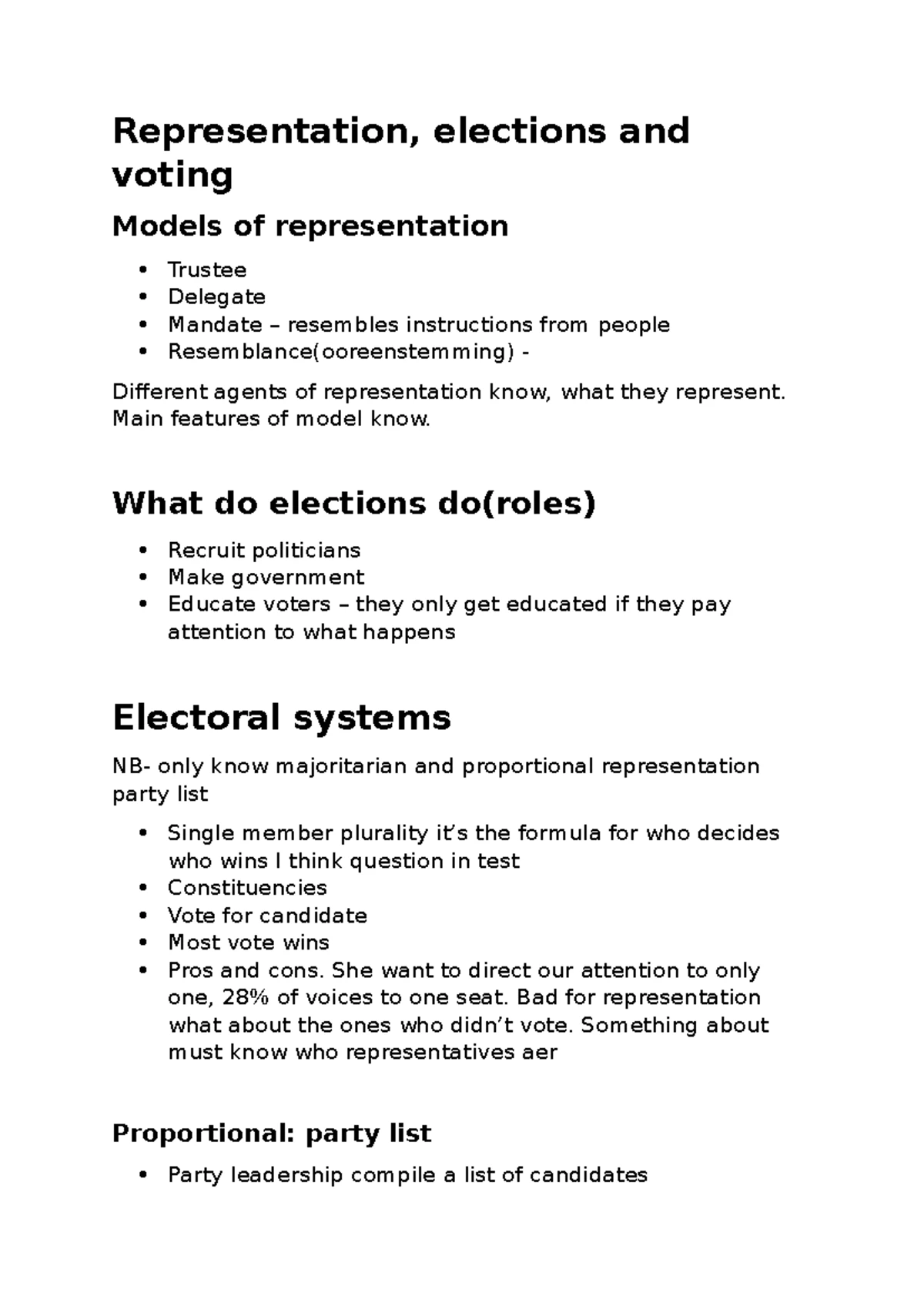 Lesson 5: Representation, Elections & Voting Models Overview - Studocu