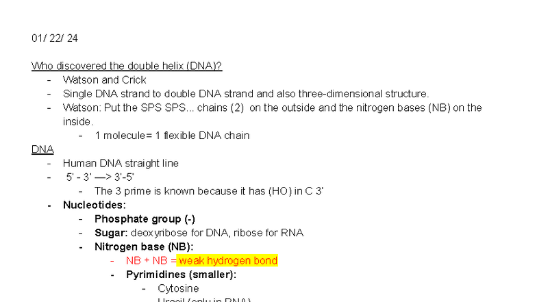 BIOL3300 - DNA Structure and Protein Synthesis Class Notes - Studocu