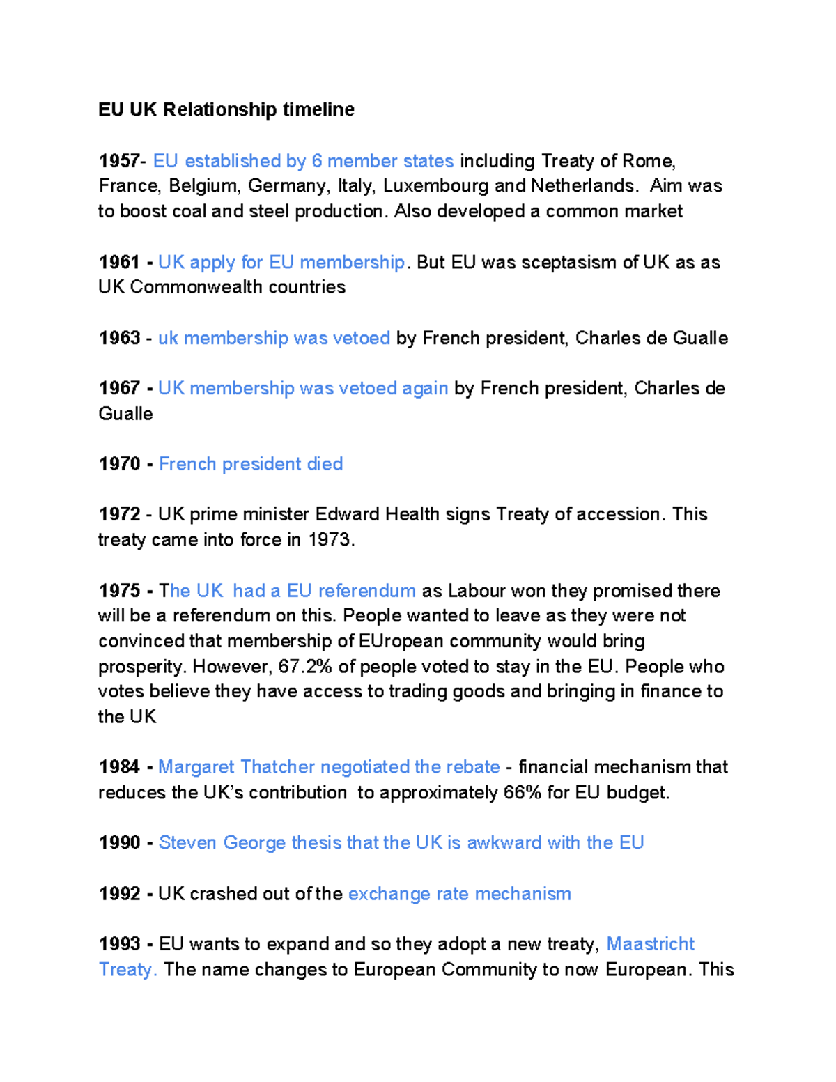 UK-EU Relationship Timeline: Key Events and Developments - Studocu