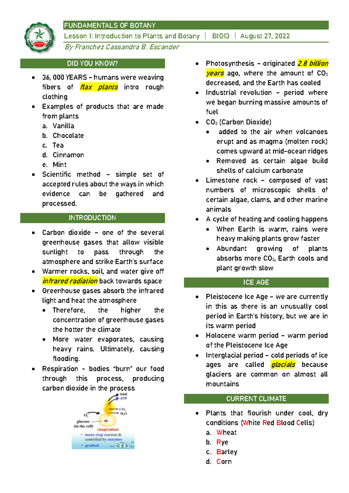 BIO13 Lesson 1: Intro to Plants & Botany Notes - Studocu