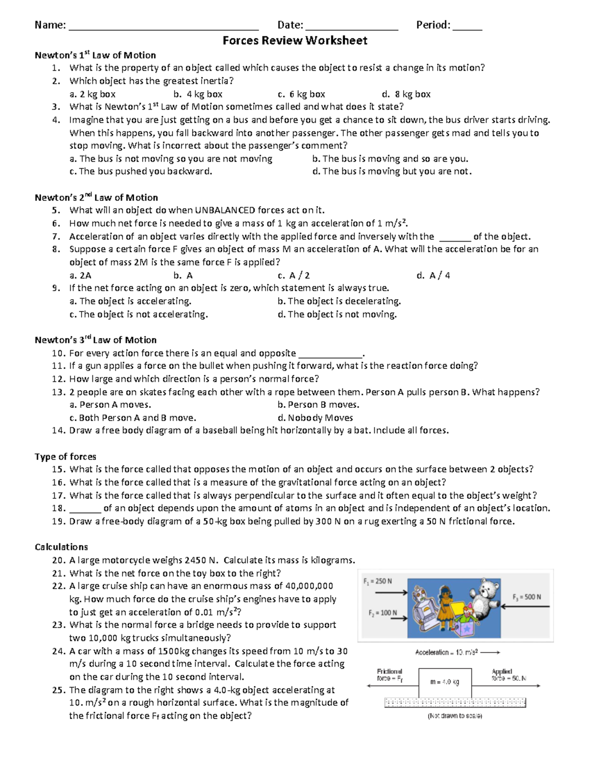 Forces Review Worksheet - Newton's Laws - Studocu