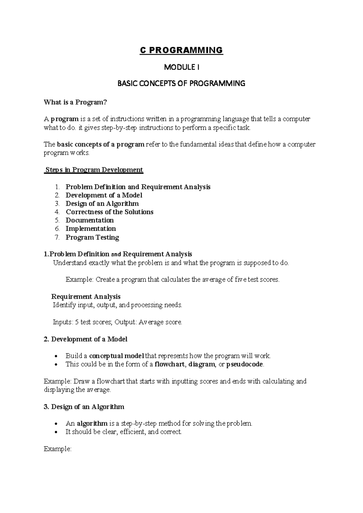 C PROGRAMMING MODULE I: FUNDAMENTALS AND PROGRAM DEVELOPMENT - Studocu