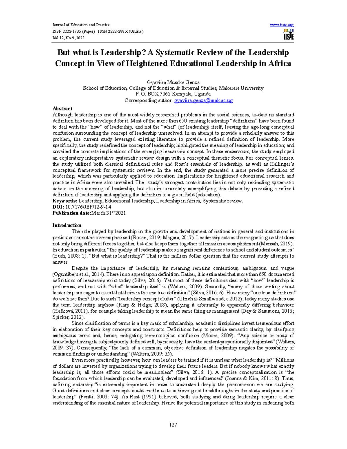 What is Leadership? A Systematic Review of Educational Leadership in ...