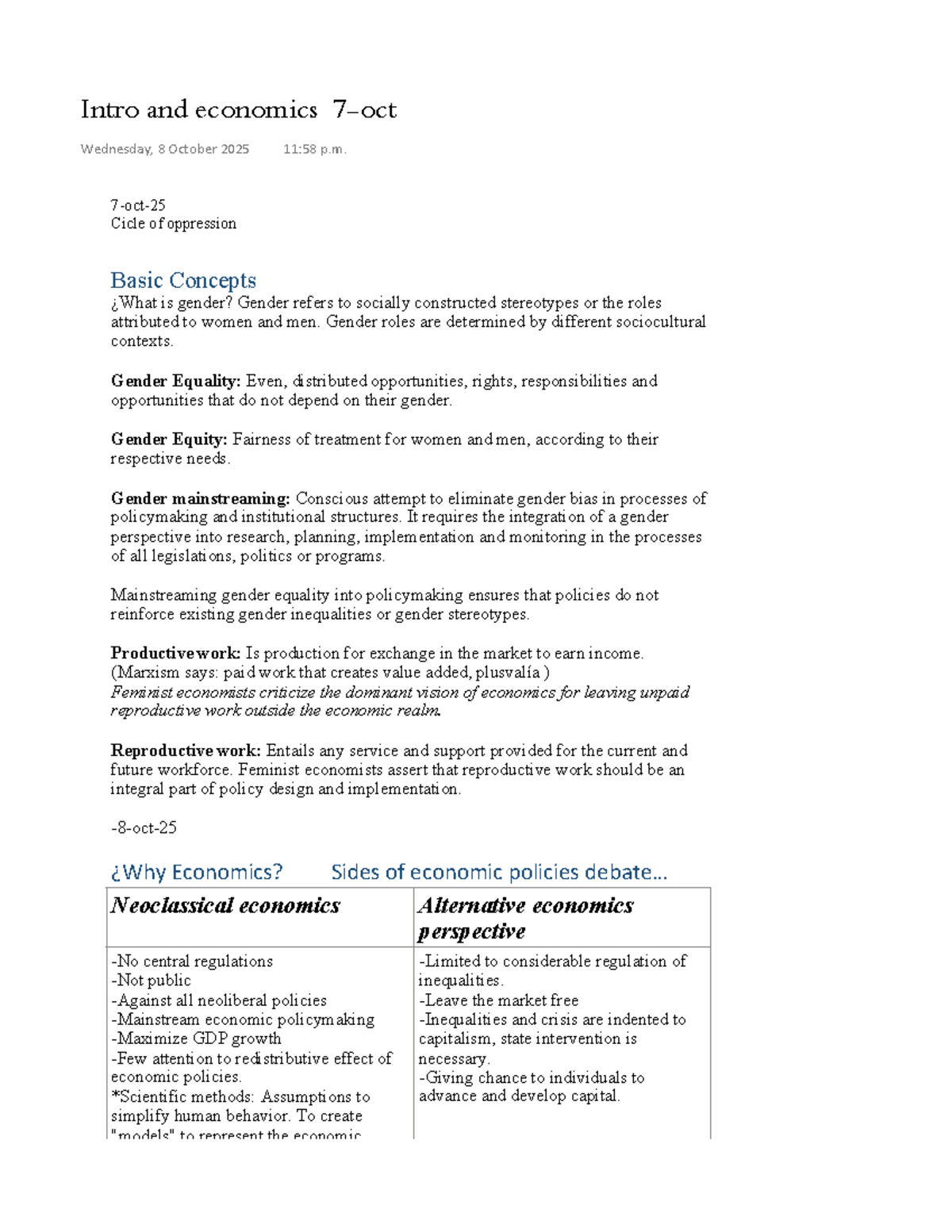 Apuntes: Gender and Society - Key Concepts in Economics (1st Sem) - Studocu