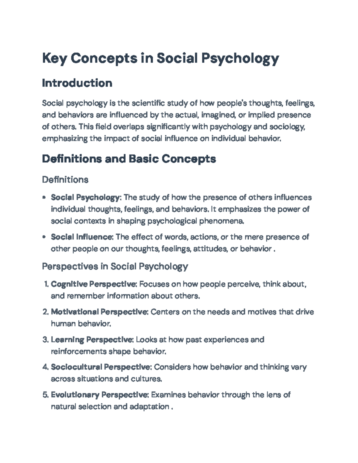 Key Concepts and Theories in Social Psychology (PSY 101 Notes) - Key ...