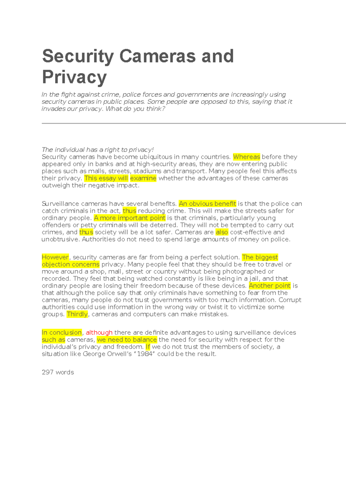 ESSAY: Security Cameras and Their Impact on Privacy Concerns - Studeersnel