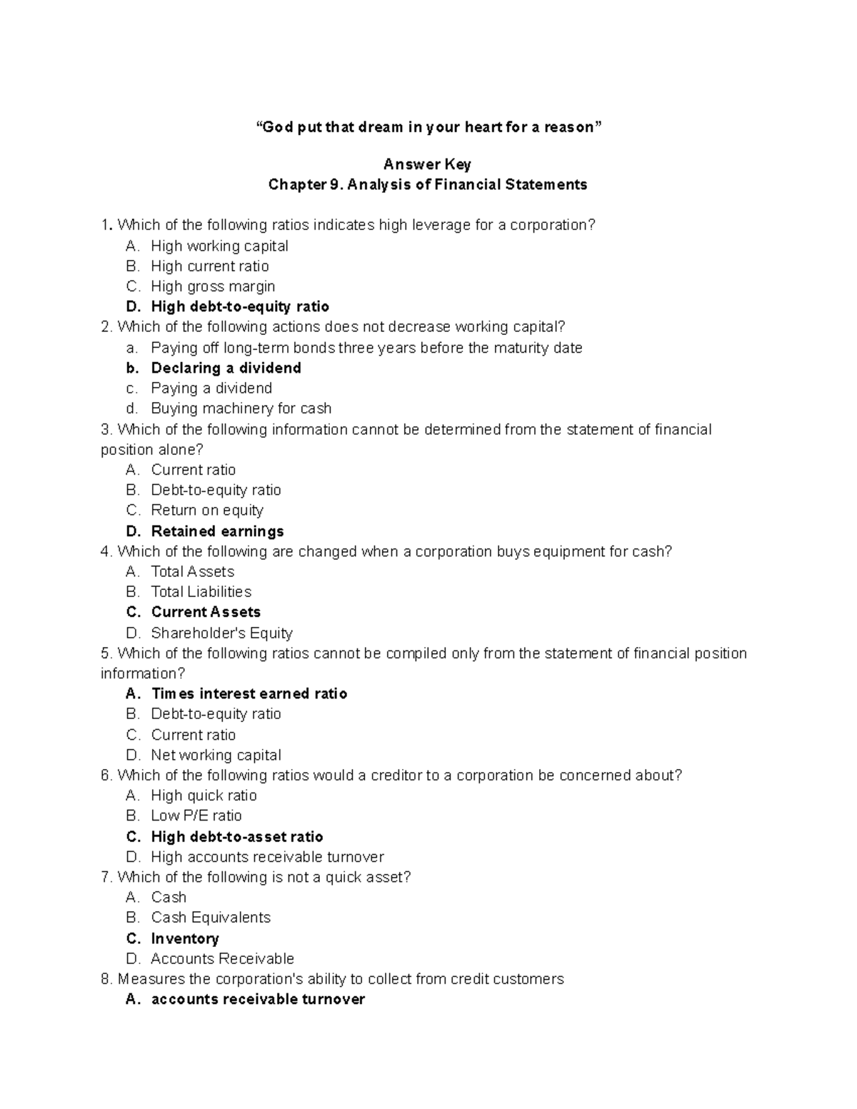 Parcor Chapter 8-9 Financial Ratios Answer Key - Studocu
