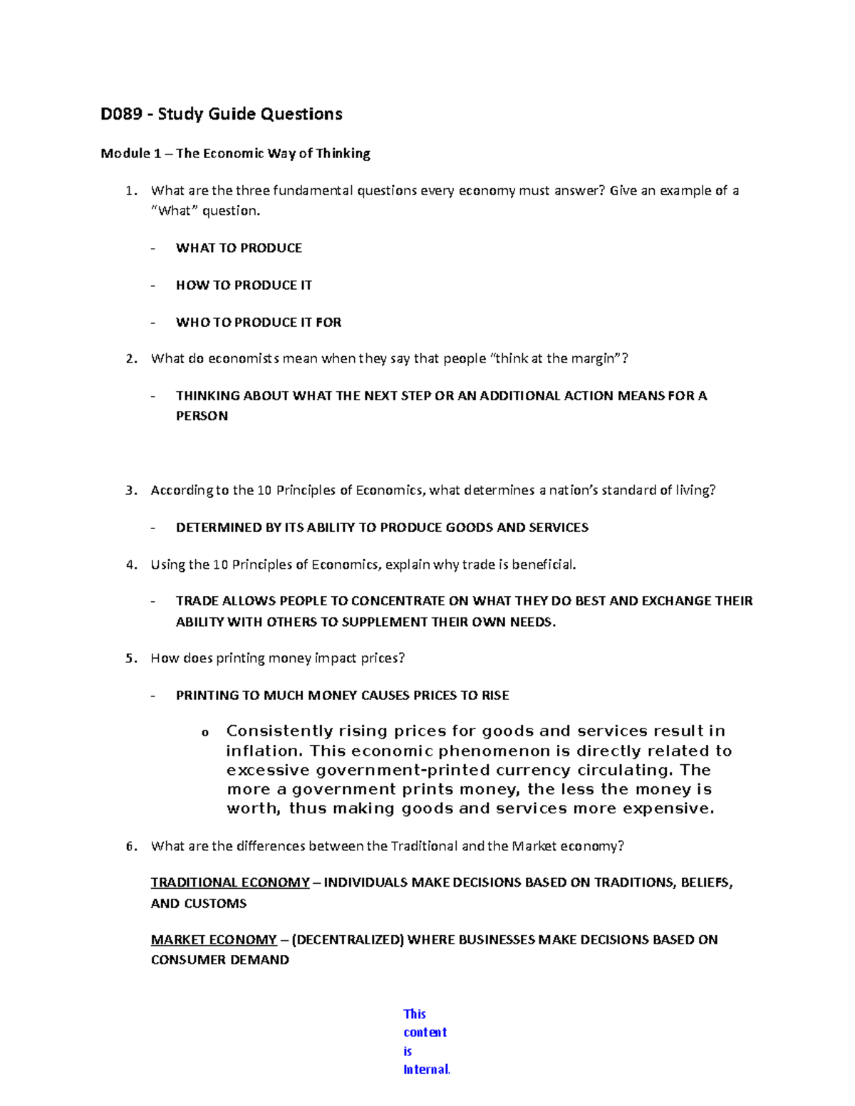 D089 Study Guide: Key Economic Concepts and Principles Questions - Studocu
