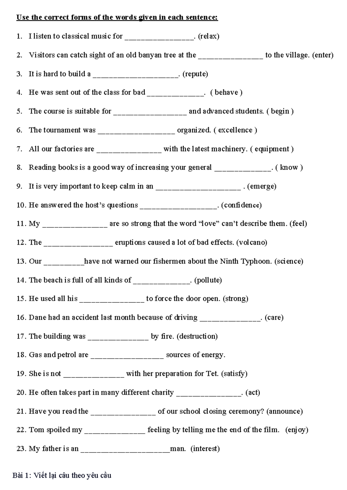 Word Forms Practice: Exercises and Sentence Transformations (ENG 101 ...