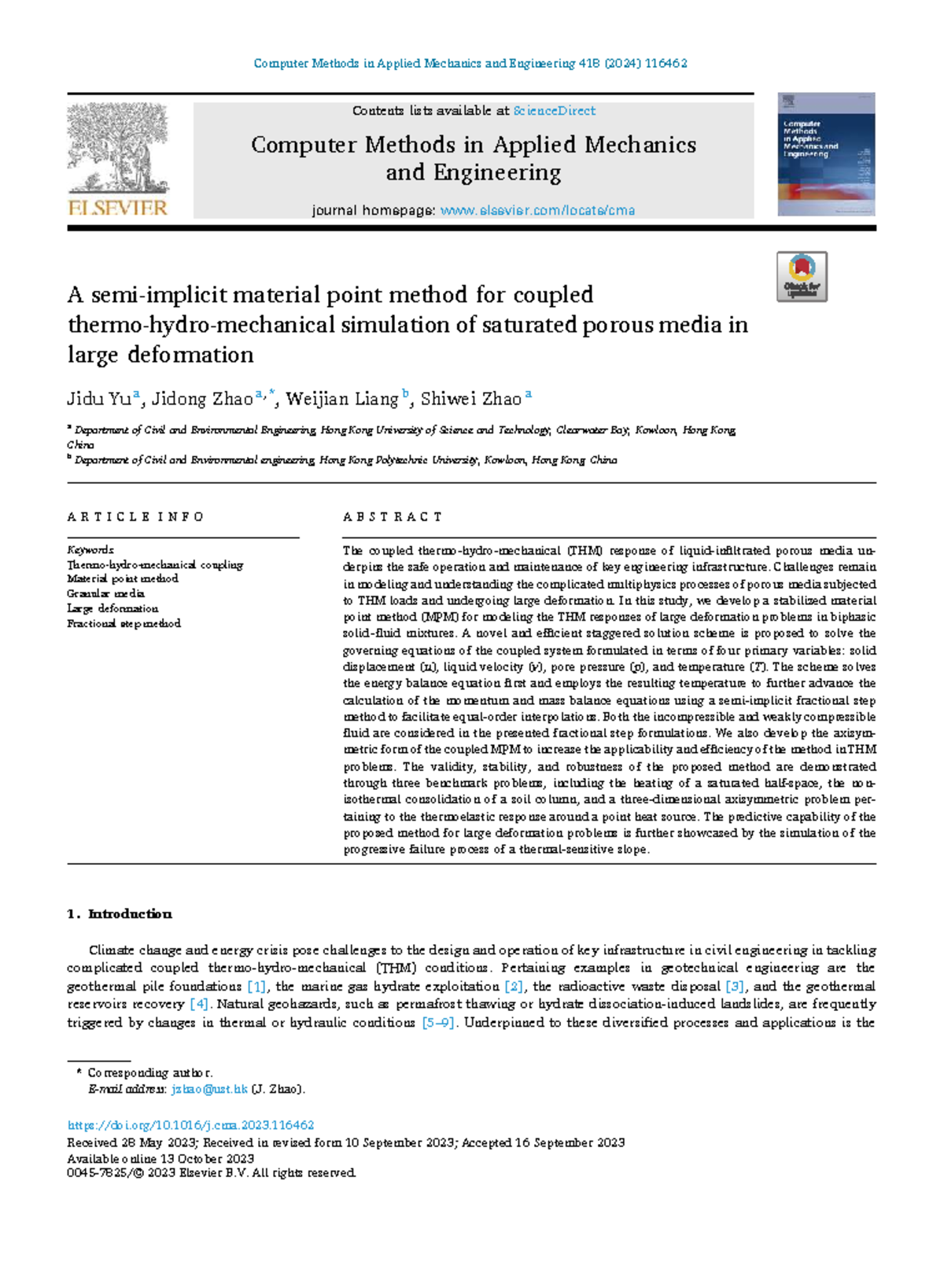 **Title: A Semi-Implicit MPM for THM Coupling in Porous Media Analysis ...