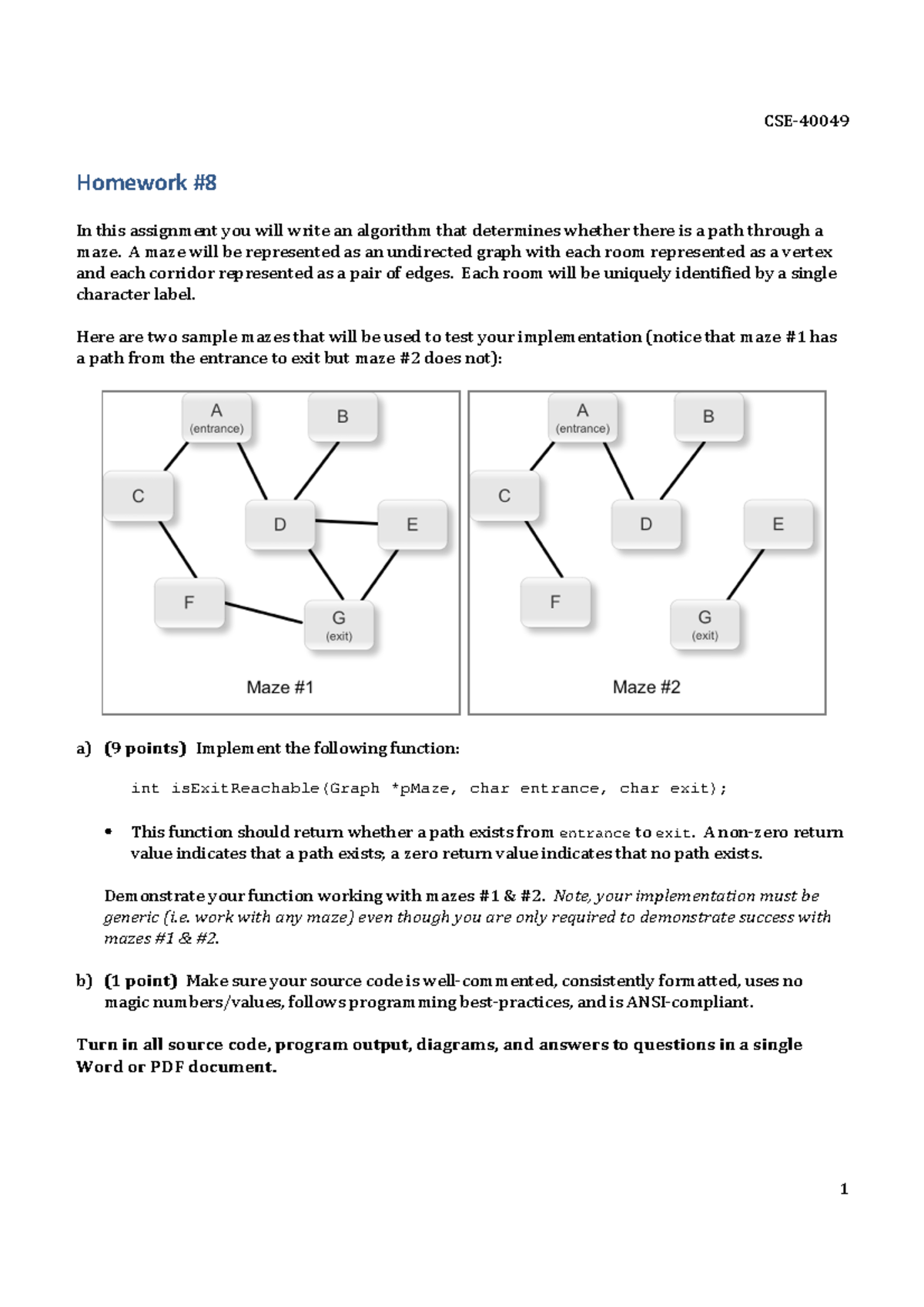 CSE - Hw8: Graph Algorithm for Pathfinding in Mazes - Studocu
