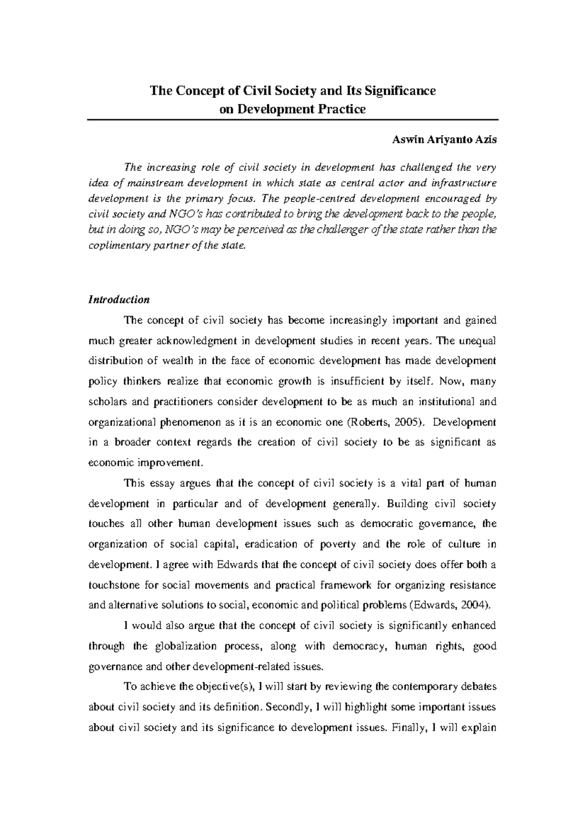 Admin: The Significance of Civil Society in Development Practice - Studocu