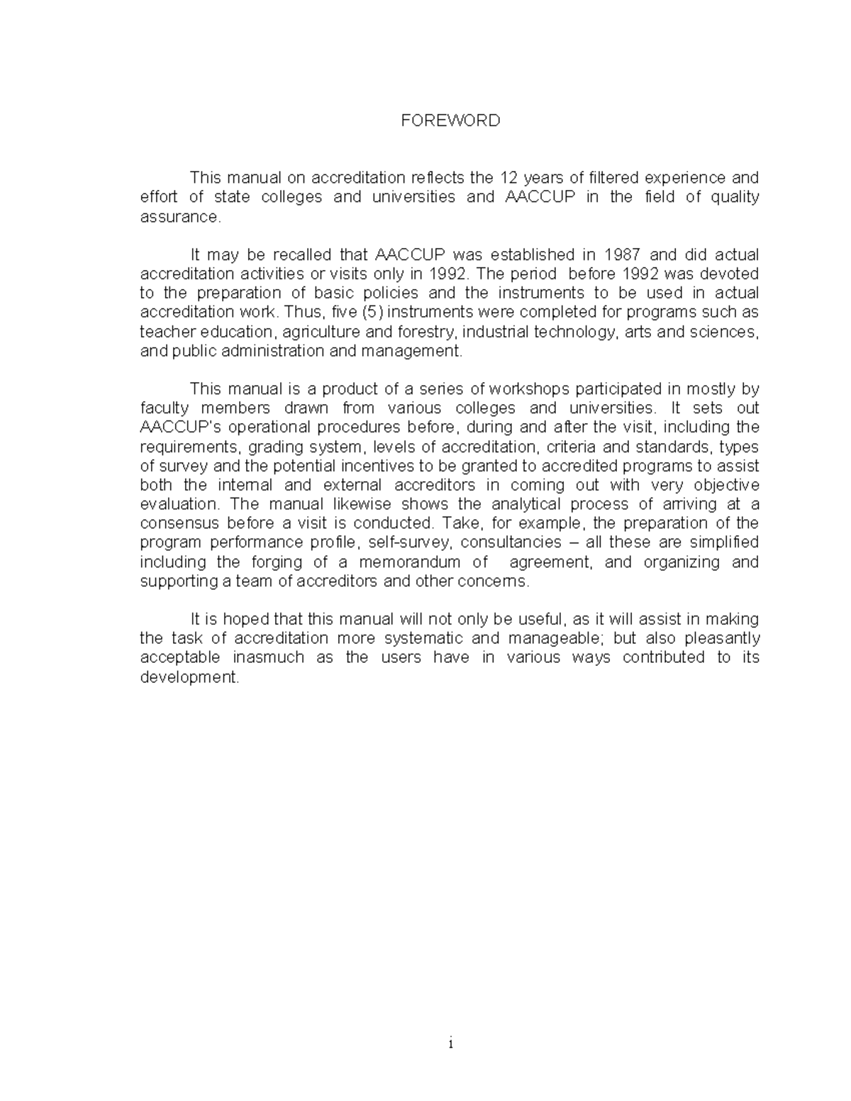 Manual on Accreditation Procedures & Standards - AACCUP Guidelines ...