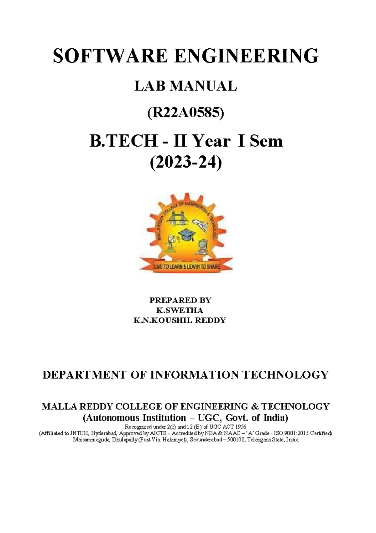 IT R22 SE LAB Manual: Software Engineering Practices and Guidelines ...