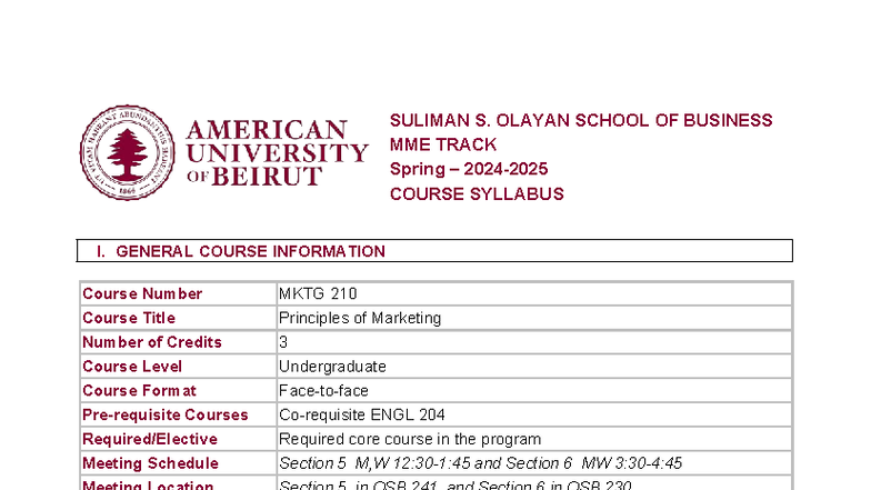 MKTG 210 Principles of Marketing Spring Course Syllabus - Studocu