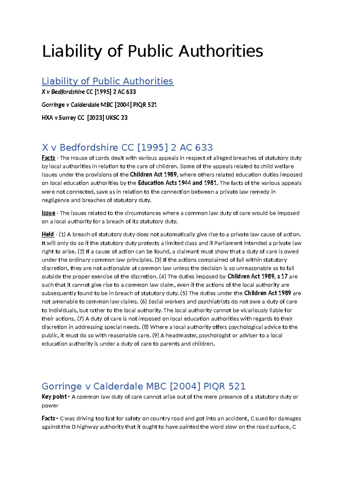 Liability of Public Authorities: Case Studies & Legal Principles - Studocu