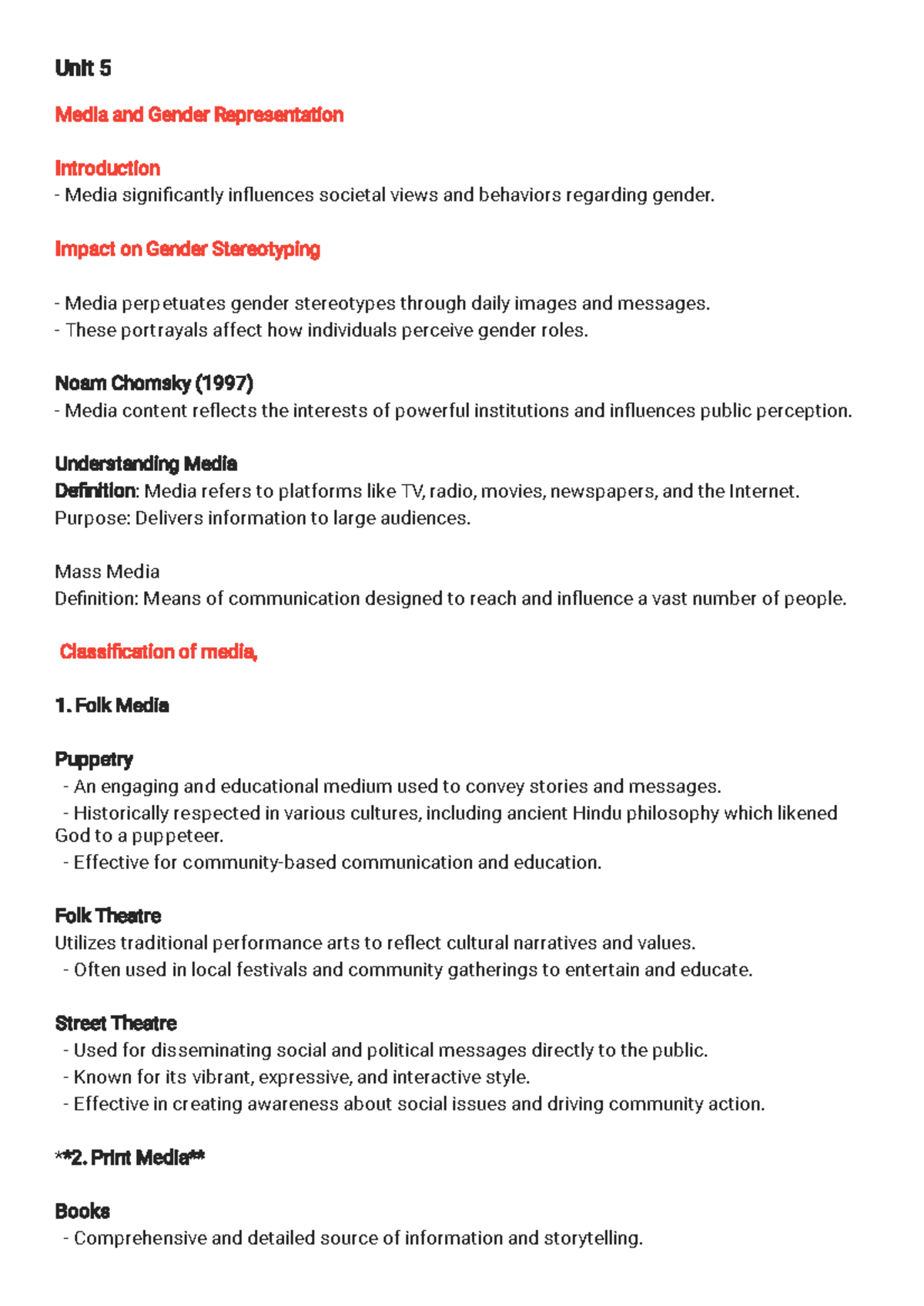 Gender and Media Representation: Unit 5 Study Notes - Studocu