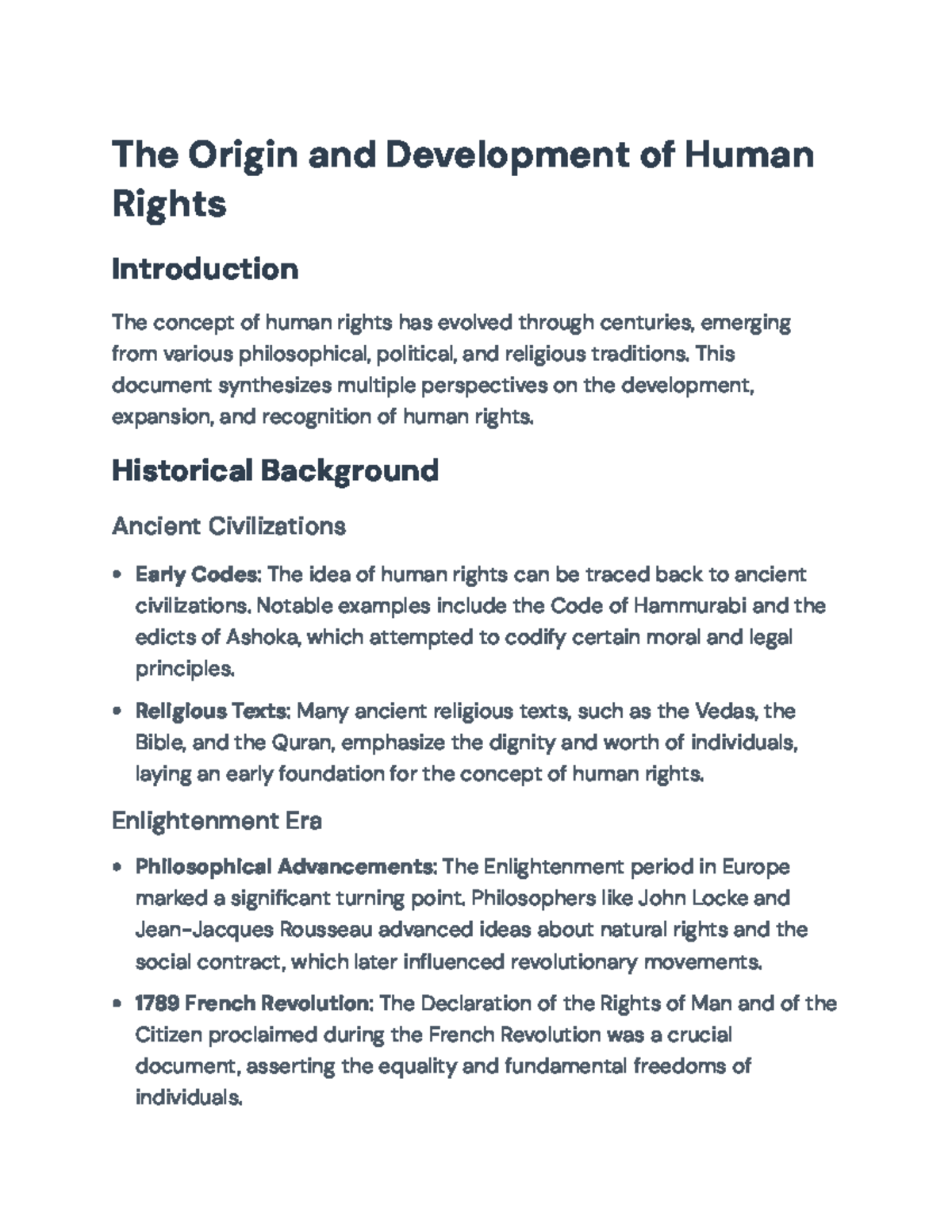 Overview of the Origin & Development of Human Rights - Studocu