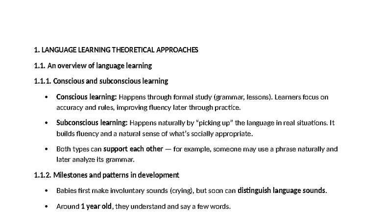 Methodology Course Summary: Language Learning Theories and Approaches ...