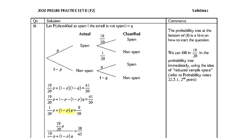 2020 PRELIM PRACTICE SET D (P2) Qn 6i Solutions on Spam Classification ...
