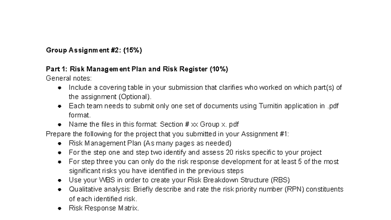 Group Assignment #2: Risk Management Plan & Register - Studocu
