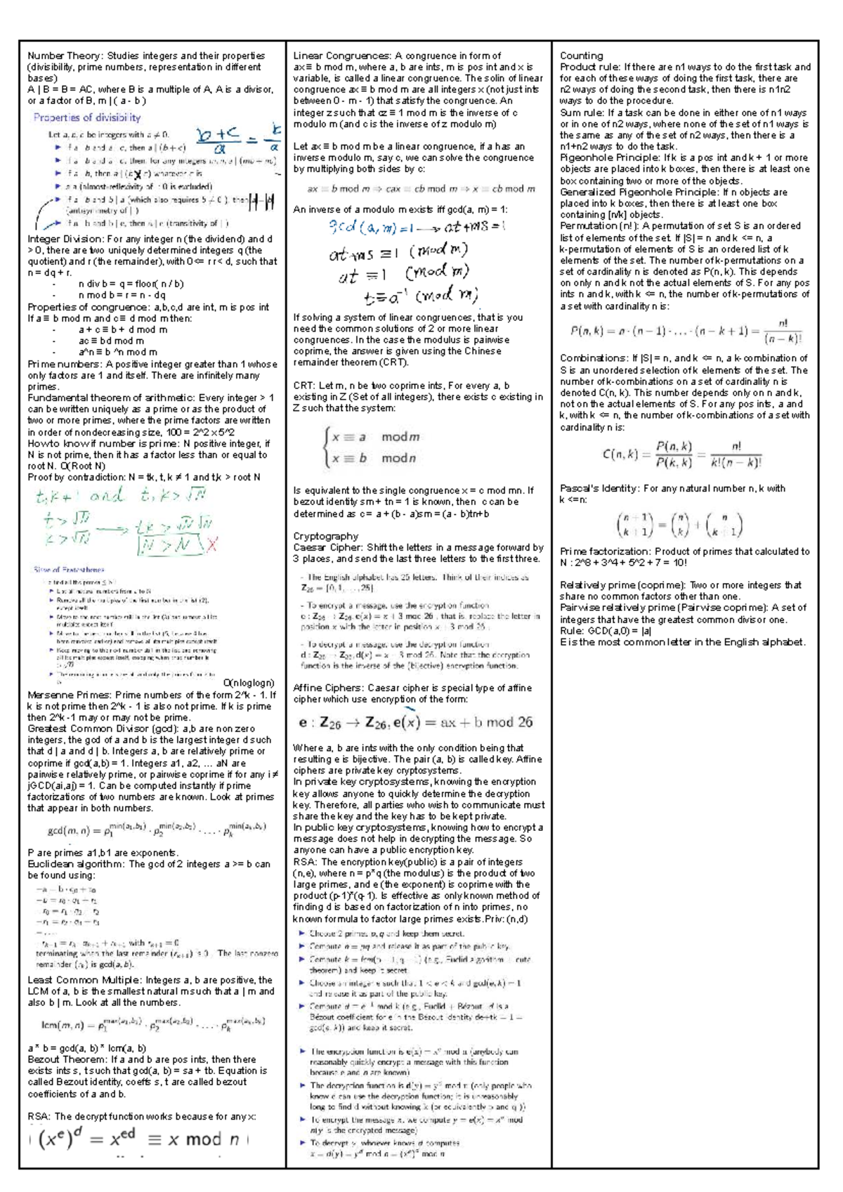 2214 Midterm 2 Cheatsheet: Number Theory & Linear Congruences - Studocu