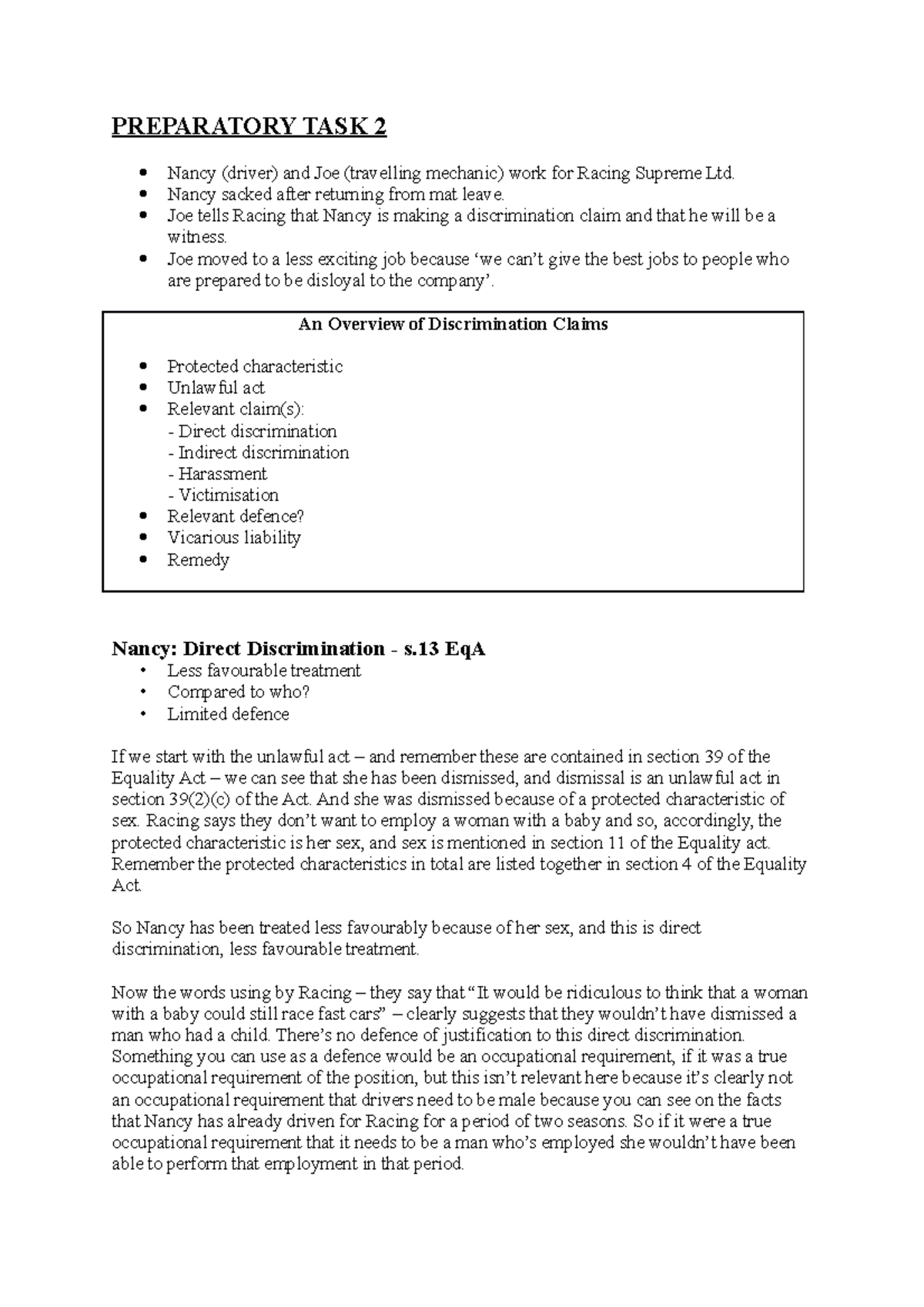 EL WS8 - Employment Law Workshop (Level 5/6) - Discrimination Claims ...