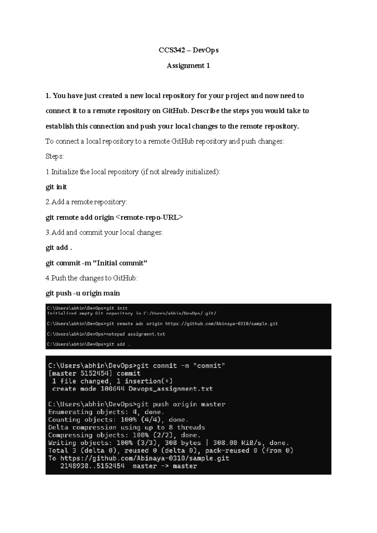 CCS342 - DevOps Assignment 1: Essential Git Commands Guide - Studocu