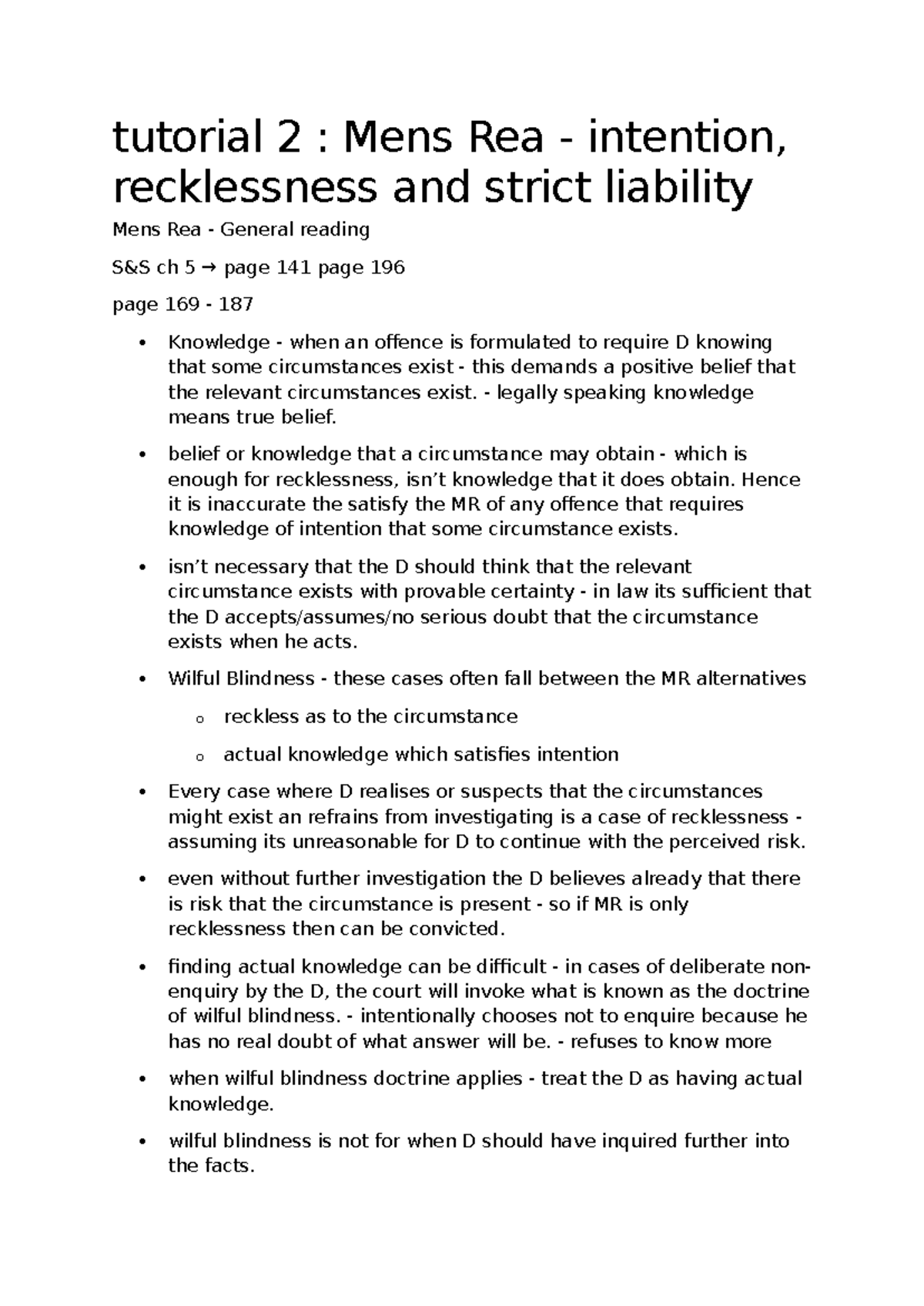 Mens Rea: Intention, Recklessness, and Strict Liability - Lecture Notes ...