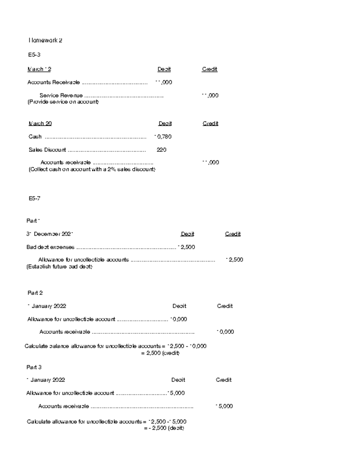 Financial Accounting Homework (E5) - Exercises and Journal Entries ...