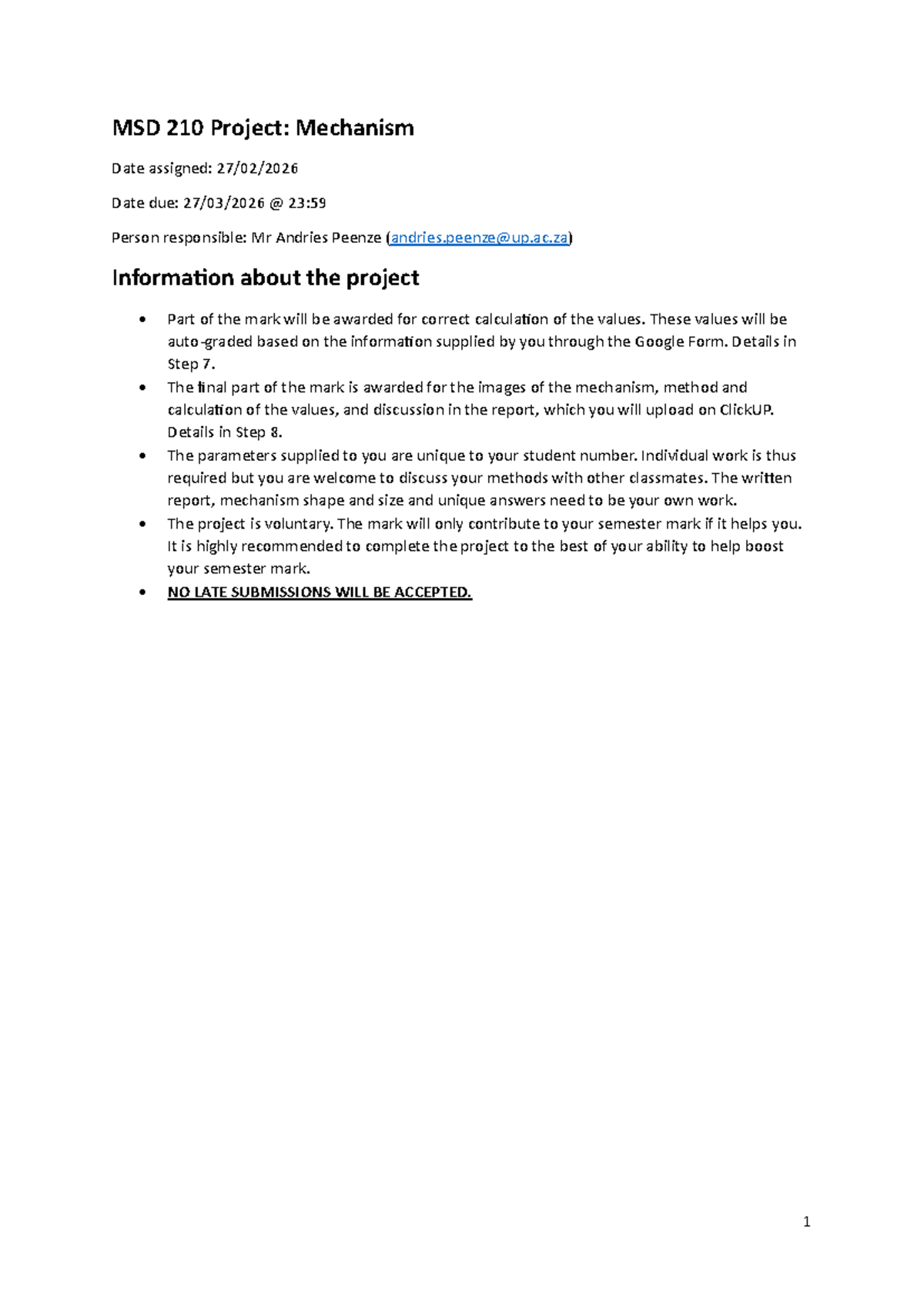 MSD 210 Project: Analysis of Linkage Mechanism and Calculations - Studocu