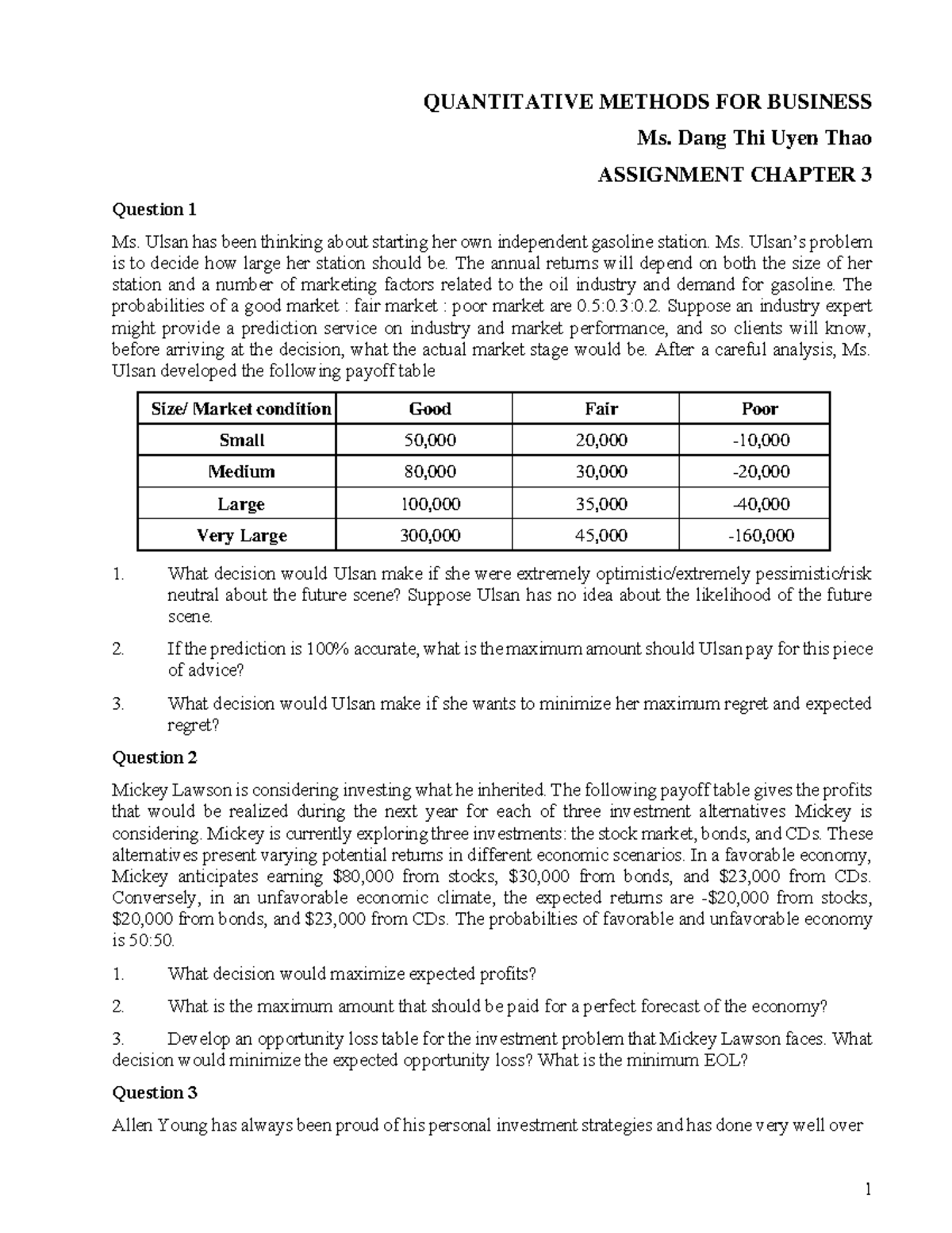 Quantitative Methods - Chap 3: Decision Trees & Payoff Analysis - Studocu