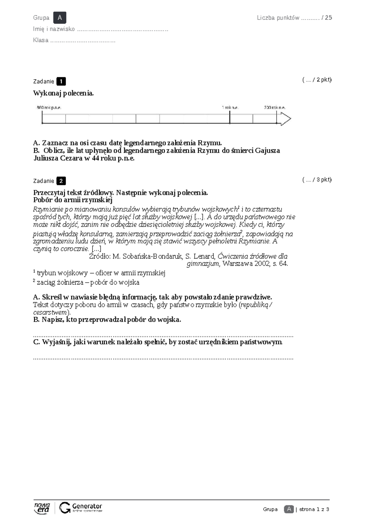 Test III Historia klasa 5 - Grupa A i B - Studocu