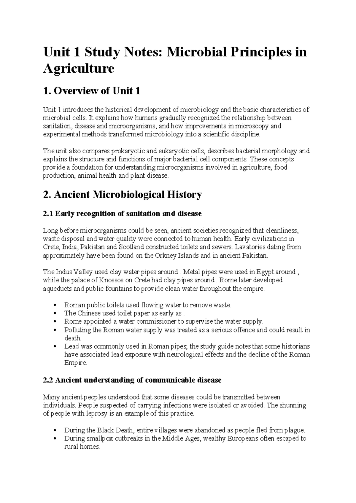 AGRI1664 Unit 1 Study Notes: Microbial Principles in Agriculture - Studocu