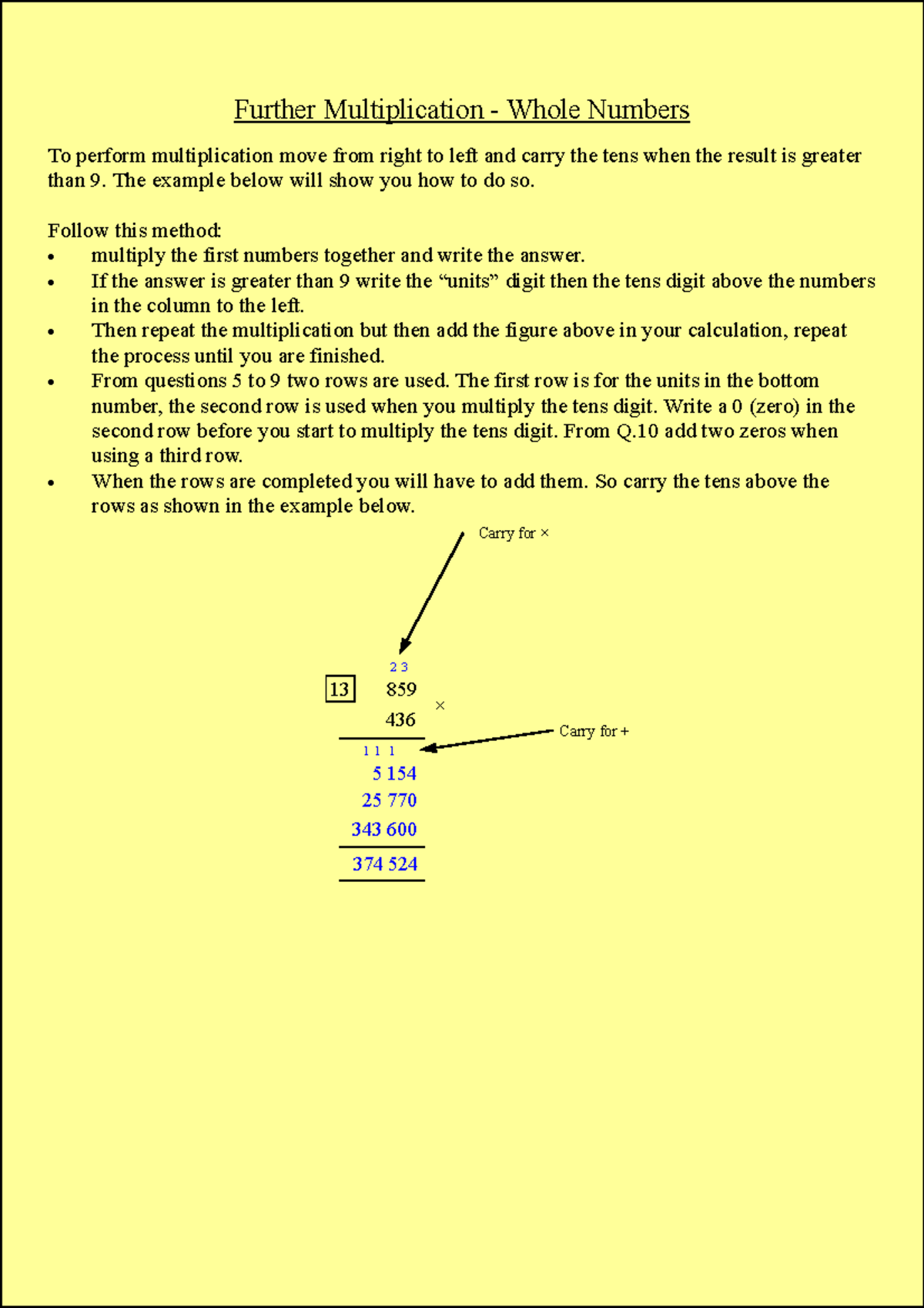 Further Multiplication of Whole Numbers: Method & Examples - Studocu