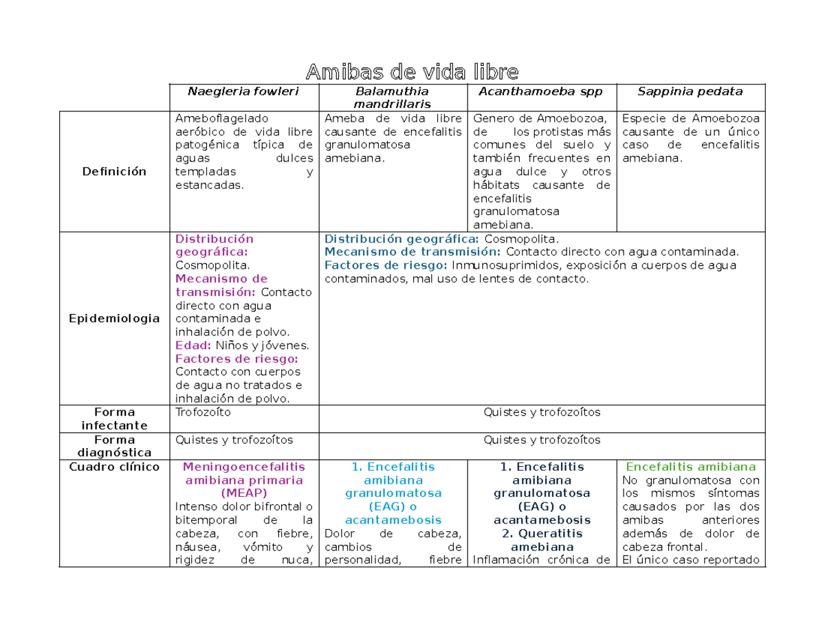 Comparativa de Amebas de Vida Libre: Tipos, Epidemiología y Tratamiento ...