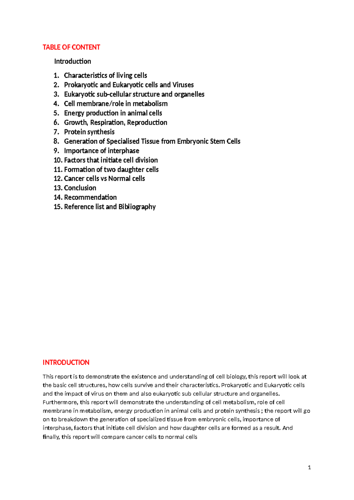 CELL Biology Report (BIO101): Structure and Functions of Cells - Studocu