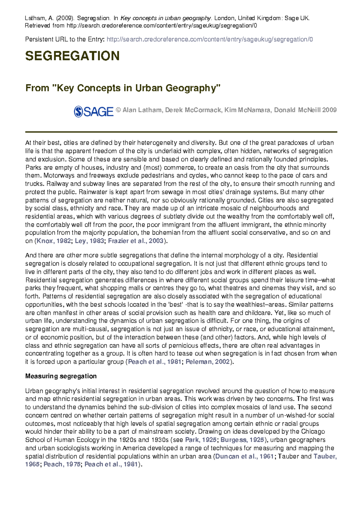 Segregation in Urban Geography - Studocu