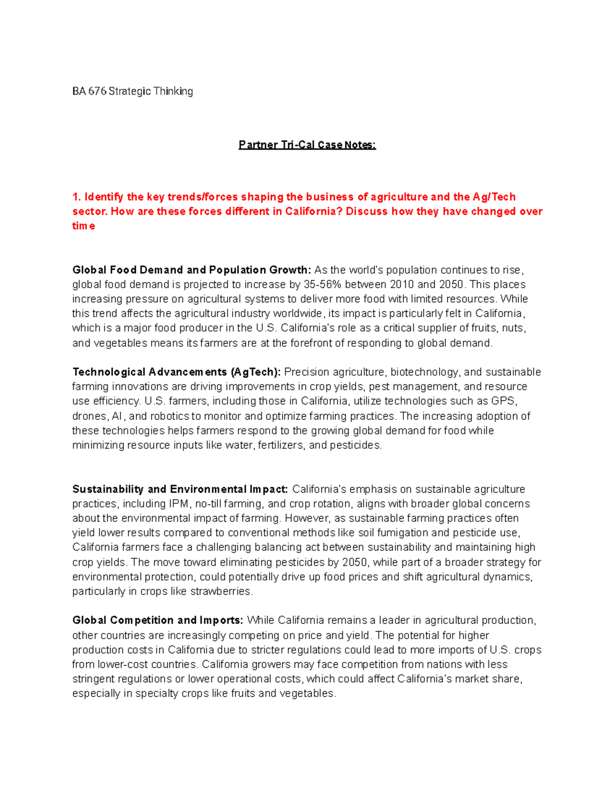 Tri-Cal Case Notes - BA 676 Strategic Thinking Partner Tri-Cal Case ...