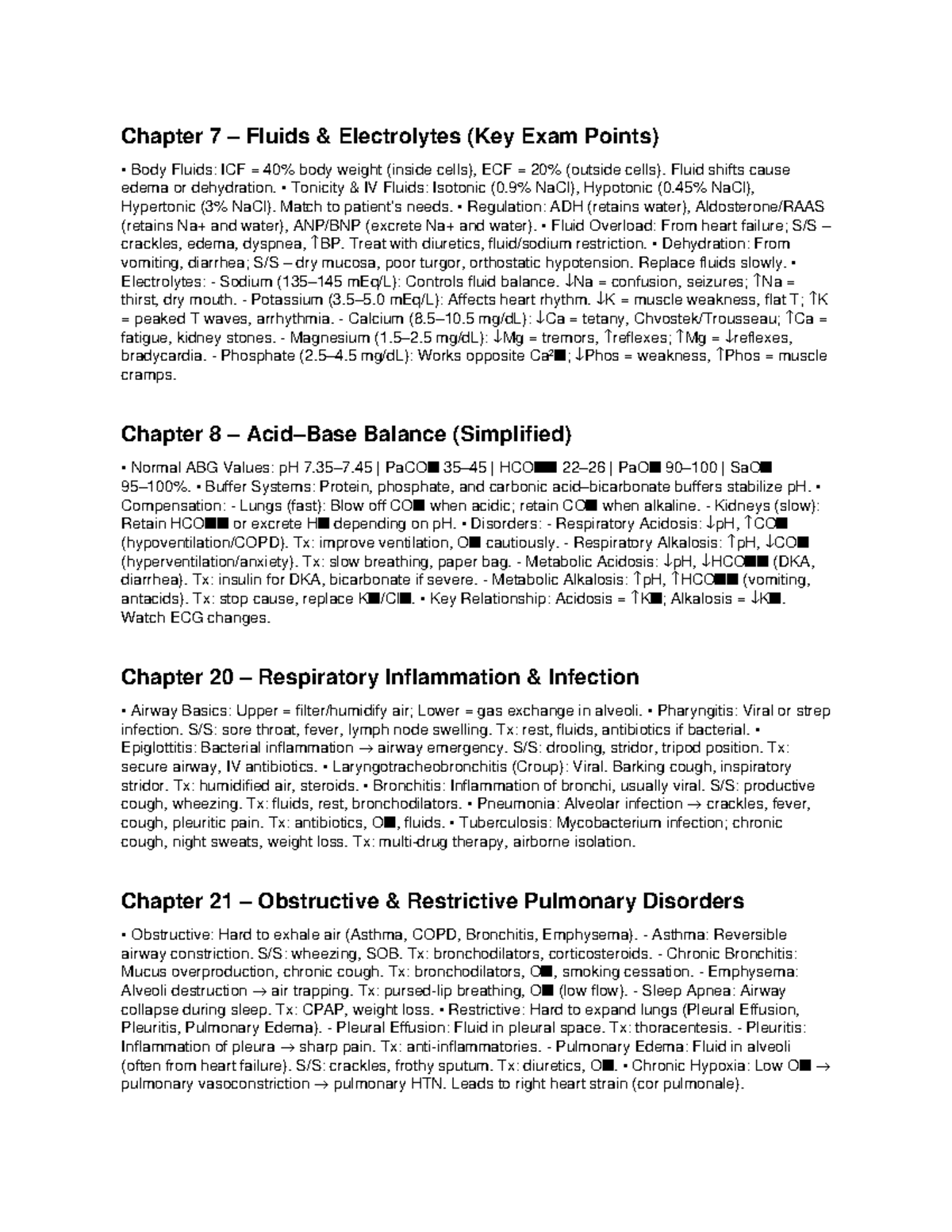 NUR 101: Concise Study Guide for Key Exam Points on Fluids ...