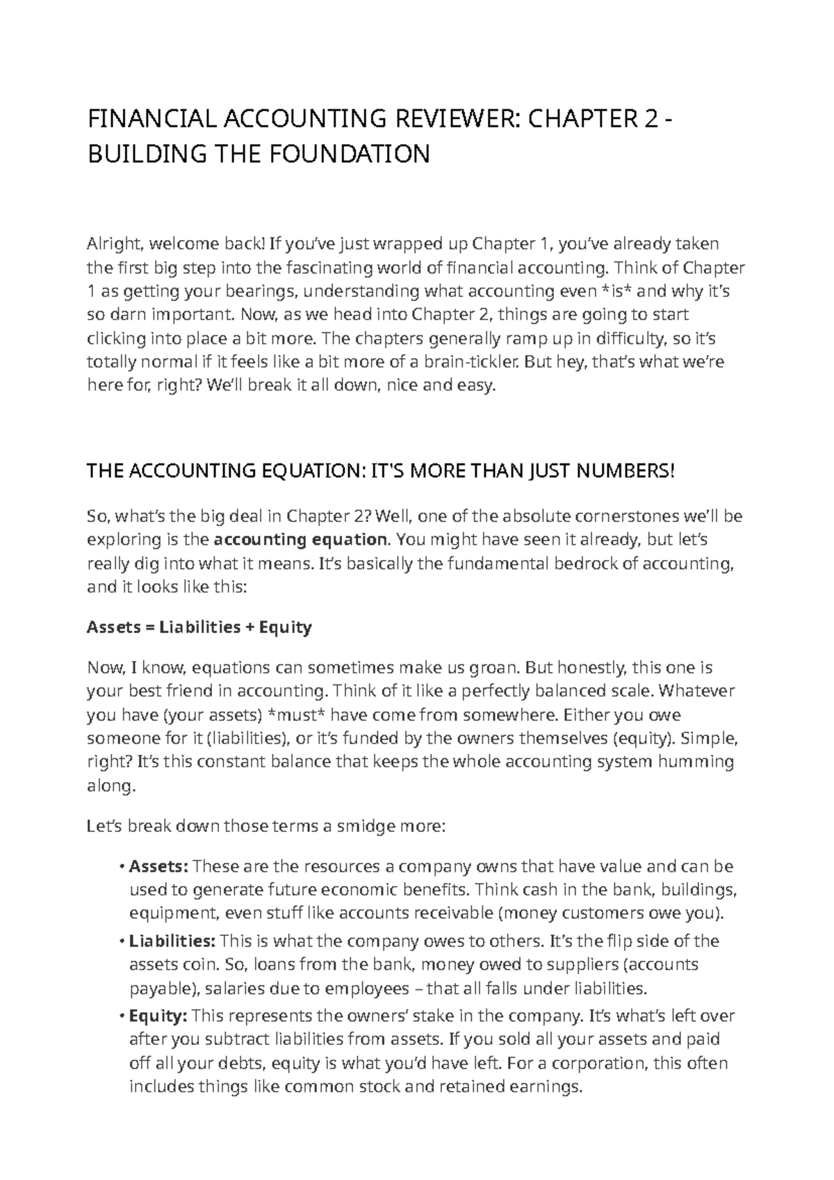 FINANCIAL ACCOUNTING REVIEWER: CHAPTER 2 - ACCOUNTING EQUATION - Studocu