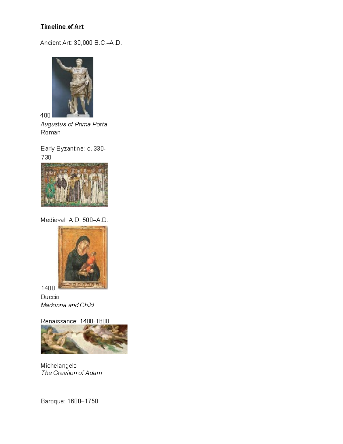 Art History Timeline: Key Movements from 30,000 B.C. to 1950 - Studocu