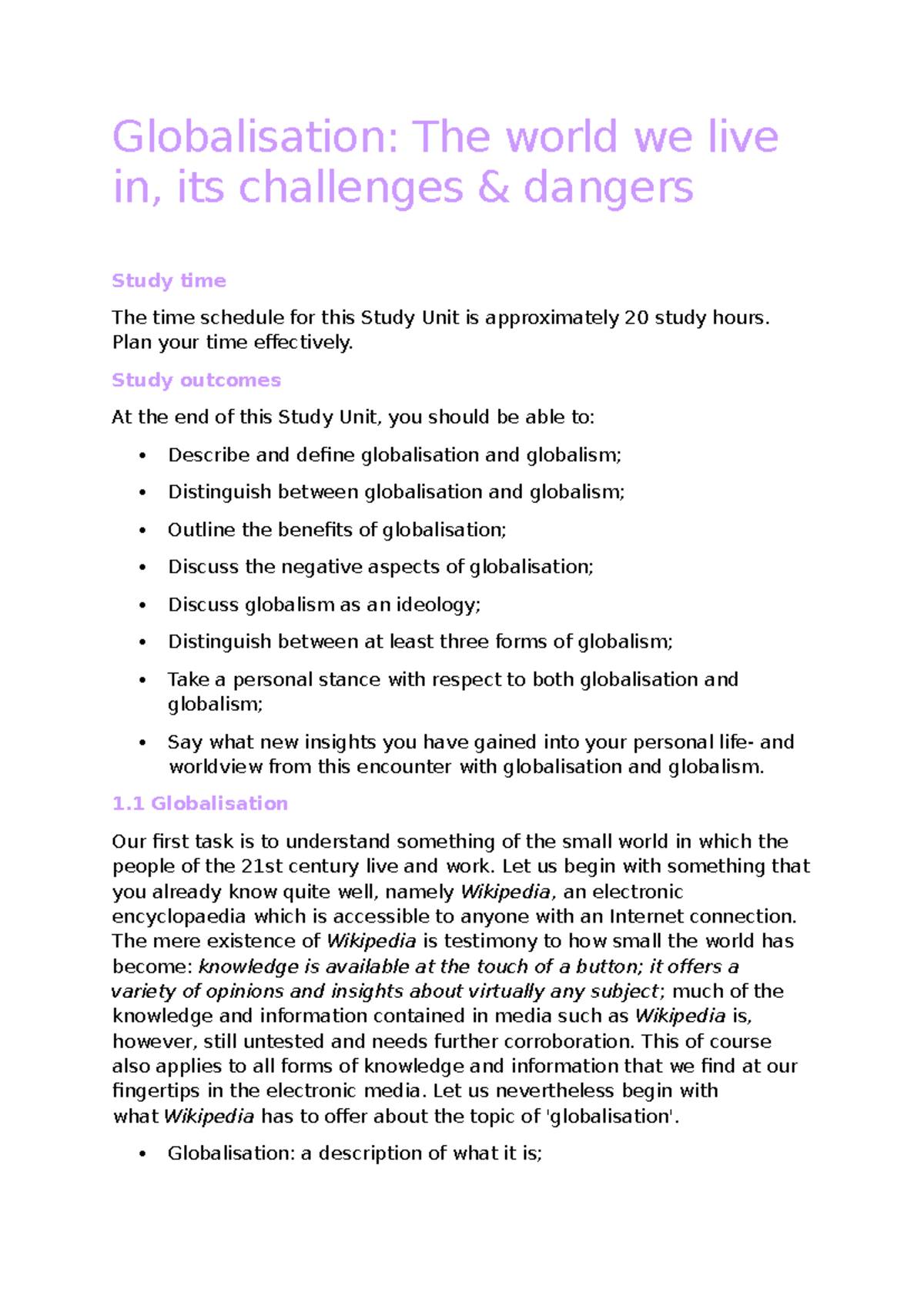 WVNS 211 - Globalisation: Understanding Its Impact and Challenges - Studocu