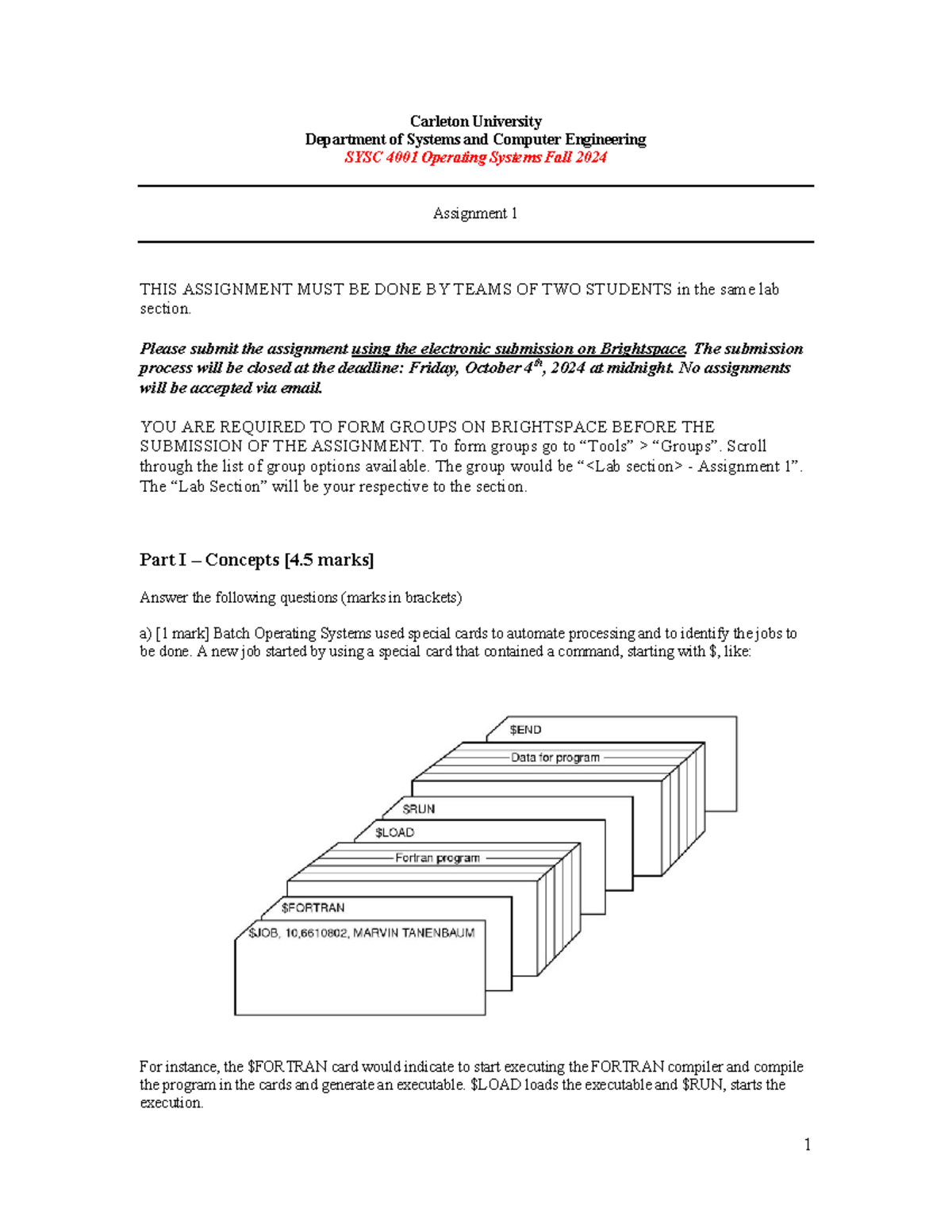 Assignment 1: SYSC 4001 Operating Systems Group Project - Fall 2024 ...