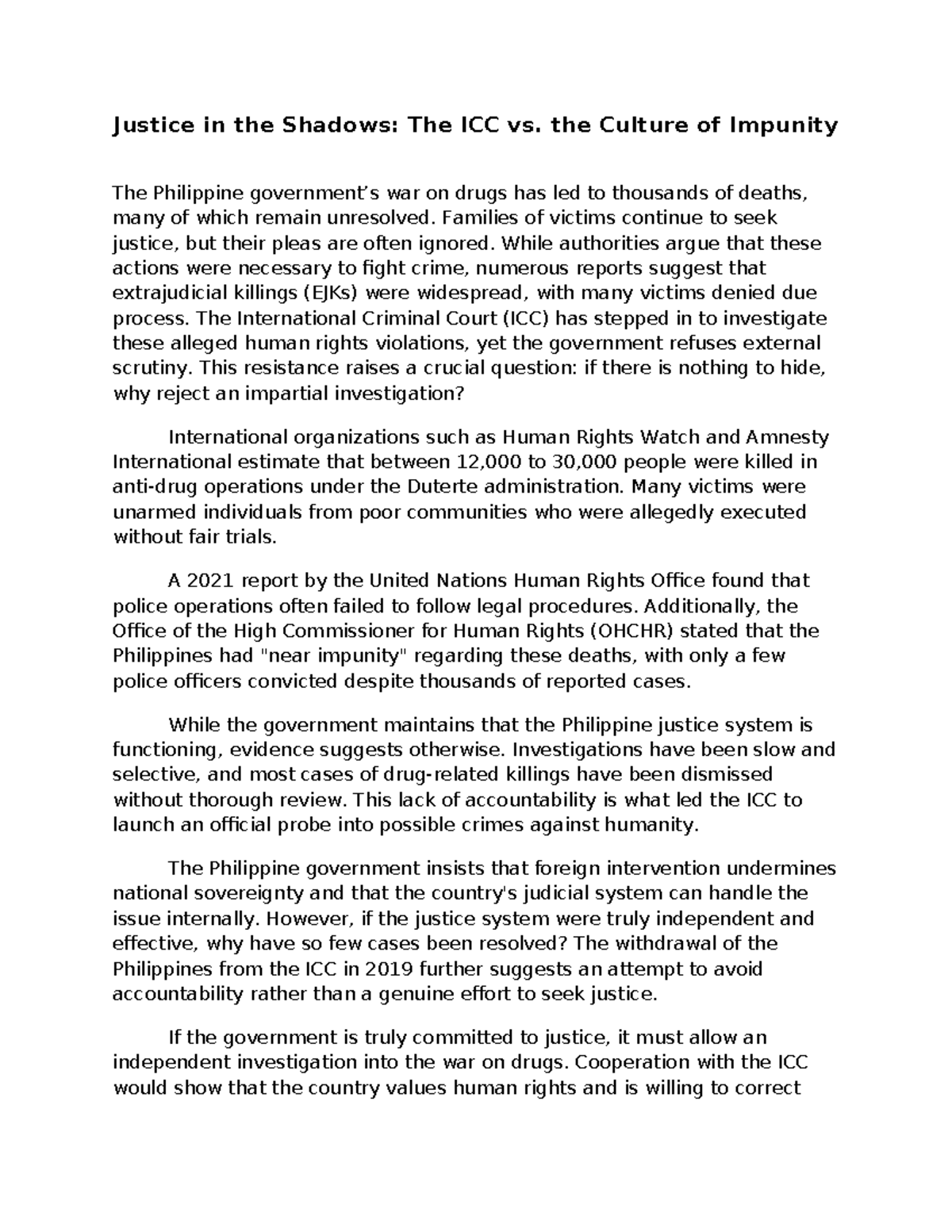 Editorial International Criminal Court - Justice in the Shadows: The ...