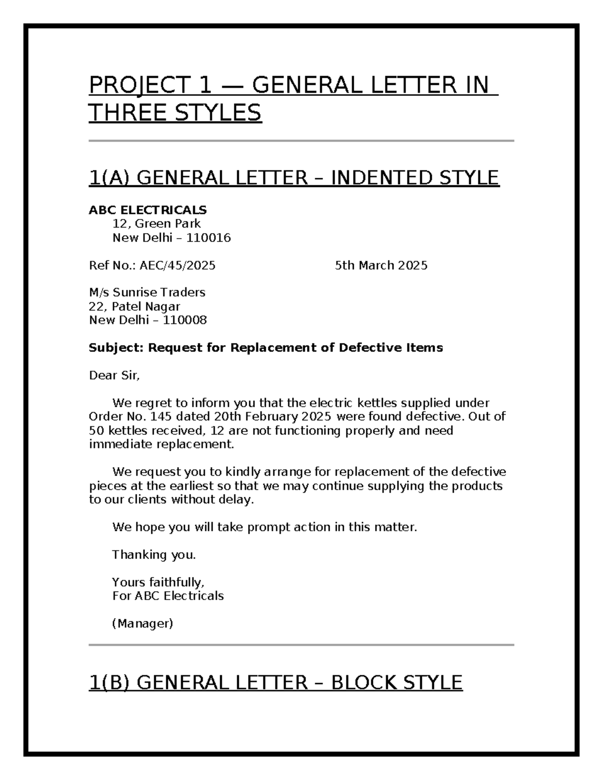 PROJECT 1-5: General Letters & Office Notes in Various Styles - Studocu